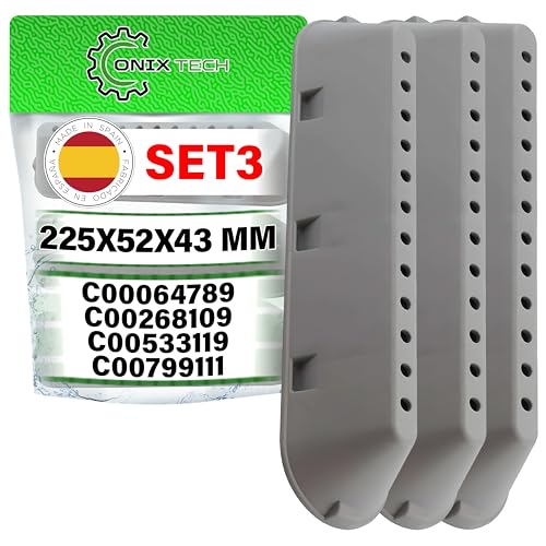 3 Piezas Aleta de Tambor de Lavadora 225x52x43 mm con Código Original C00064789 C00268109 C00533119 C00799111 para Indesit para Ariston para Whirlpool - MADE IN SPAIN - Garantía de 5 Años - ONIX TECH