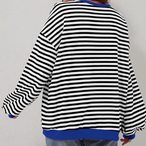 Commencu Womens Stripes Color Block Sweatshirts Crewneck Pullover Tops Loose Long Sleeve Casual Streetwear for Fall Winter2