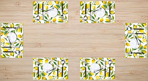Britimes Placemats Set of 6 Washable Table Place Mats Decoration Heat Resistant Eat Mat for Kitchen Dining Decor Floral Lemon 12 X 18 inches