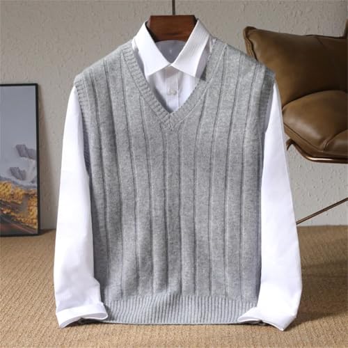 Men’S Thickened V-Neck Warm Sweater Vest Merino Wool Cashmere Solid Color Knitted Pullover Tank Top3