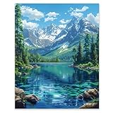 Hjjdiyes Malen nach Zahlen Erwachsene Landschaft Bergsee – DIY Handgemalt Kit...