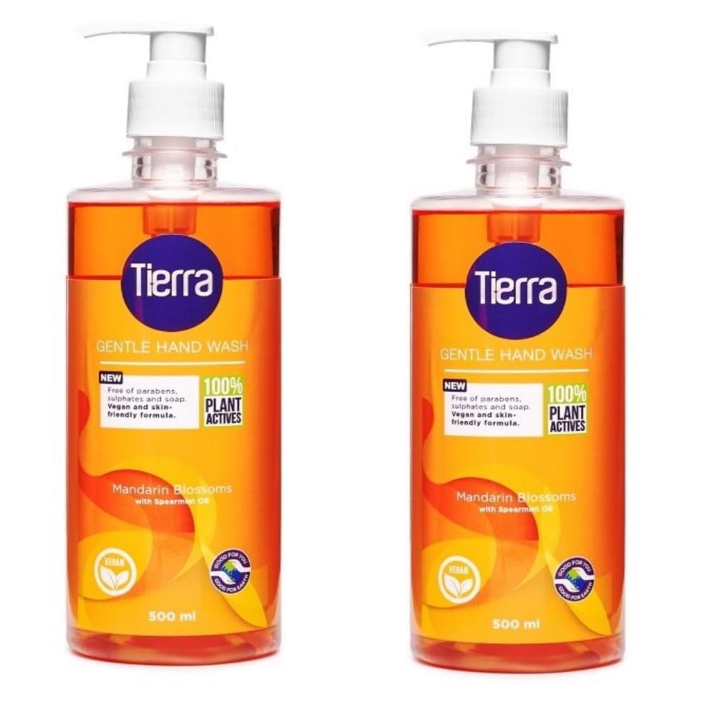 Tierra Gentle Hand Wash Combo of Mandarin Blossoms & Spearmint Oil I Germ removal I Skin- Friendly I Baby & Pet safe I Vegan I Phosphate & Sulphate Free (500ml X 2) (B0CHRNWNH1) Amazon Price History, Amazon Price Tracker