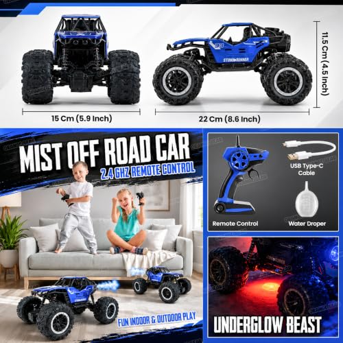 Image of Orange Bear Remote Control Car Toy (1 Year Warranty) Mist Spray Effect Monster Truck Drift RC Car Rock Crawler | Rechargeable | 100+ft Range 2.4GHz Remote | Type-C USB | 2WD Off-Road Racing Car