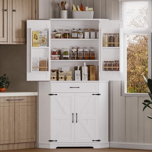 IRONCK Corner Cabinet with Drawer, 72' Kitchen Pantry Cabinet, 5-Tier Farmhouse Pantry with 3...