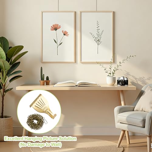 Image of Picture Hanging Kit 6Pcs Picture Rail Hooks & 6Pcs Chains, Metal Rail Hanging Hooks Picture Display Hanging System for Wall Picture, Exhibition(Bronze+Gold,1M)