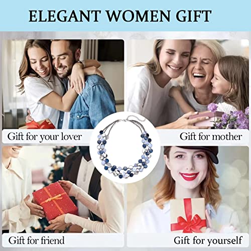 Noessla Layered Beaded Chunky Necklace For Women Boho Two-Color Shell Statement Necklace Fashion Collar Costume Jewelry Gifts For Mum(Blue) #TOP6