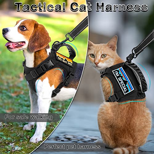 Nanappice Tactical Cat Harness And Leash For Walking Esacpe Proof,Adjustable Soft Mesh Large Cat Vest With Rubber Handle Easy To Control,Molle Pathes Black #TOP1