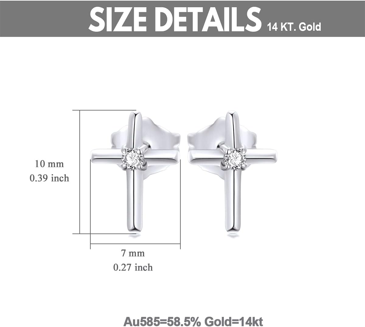 14k Gold Small Cross Stud Earrings for Women, Real 14 Carat Gold Religious Jewelry Confirmation Gifts for Teens Girls, Present for Her