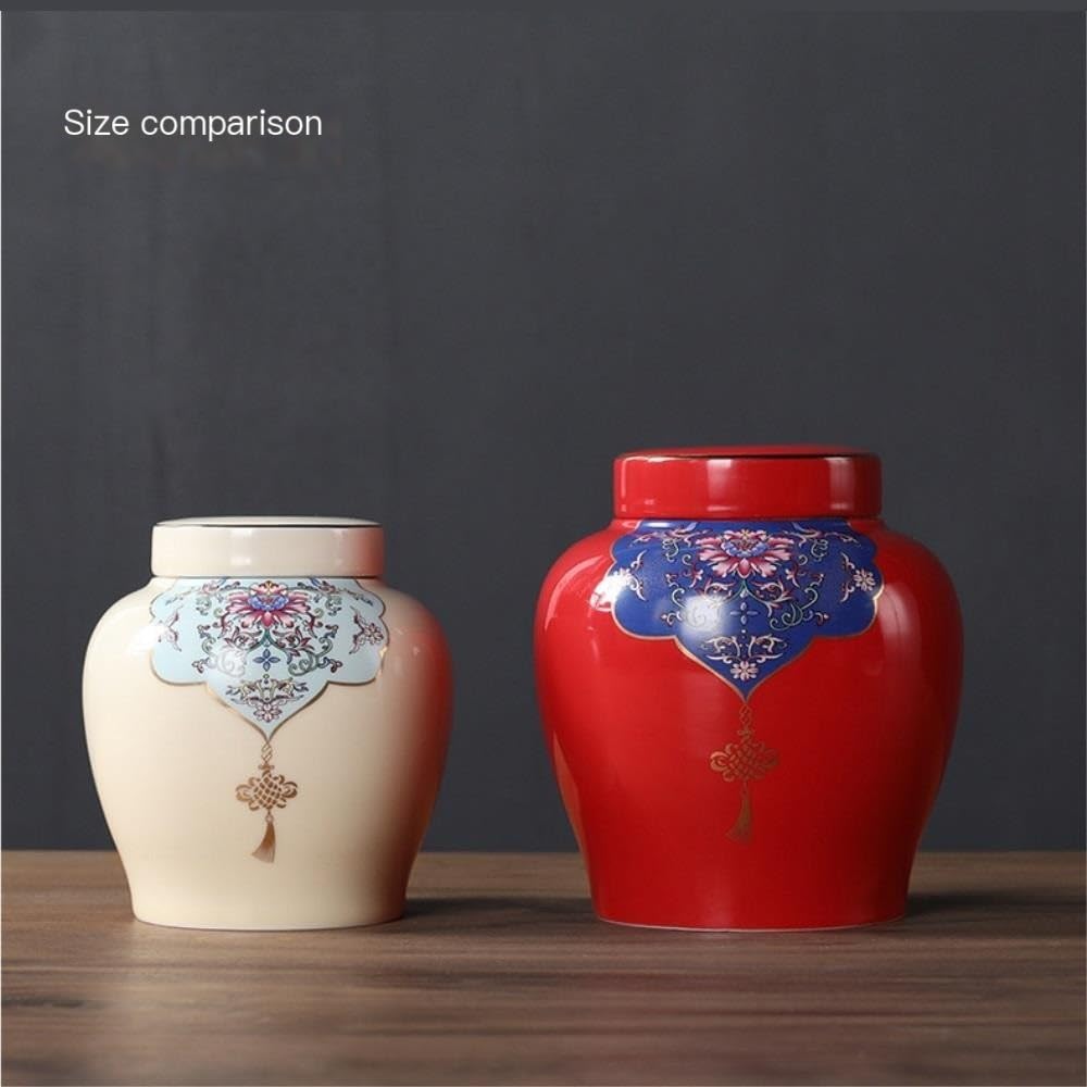 Contenitore per Il tè in Ceramica, Creativo, colorato, in Ceramica, con Coperchio, in Ceramica, sigillato, retrò, Set da tè Cinese, Barattolo Singolo per Il tè (C, Medio)