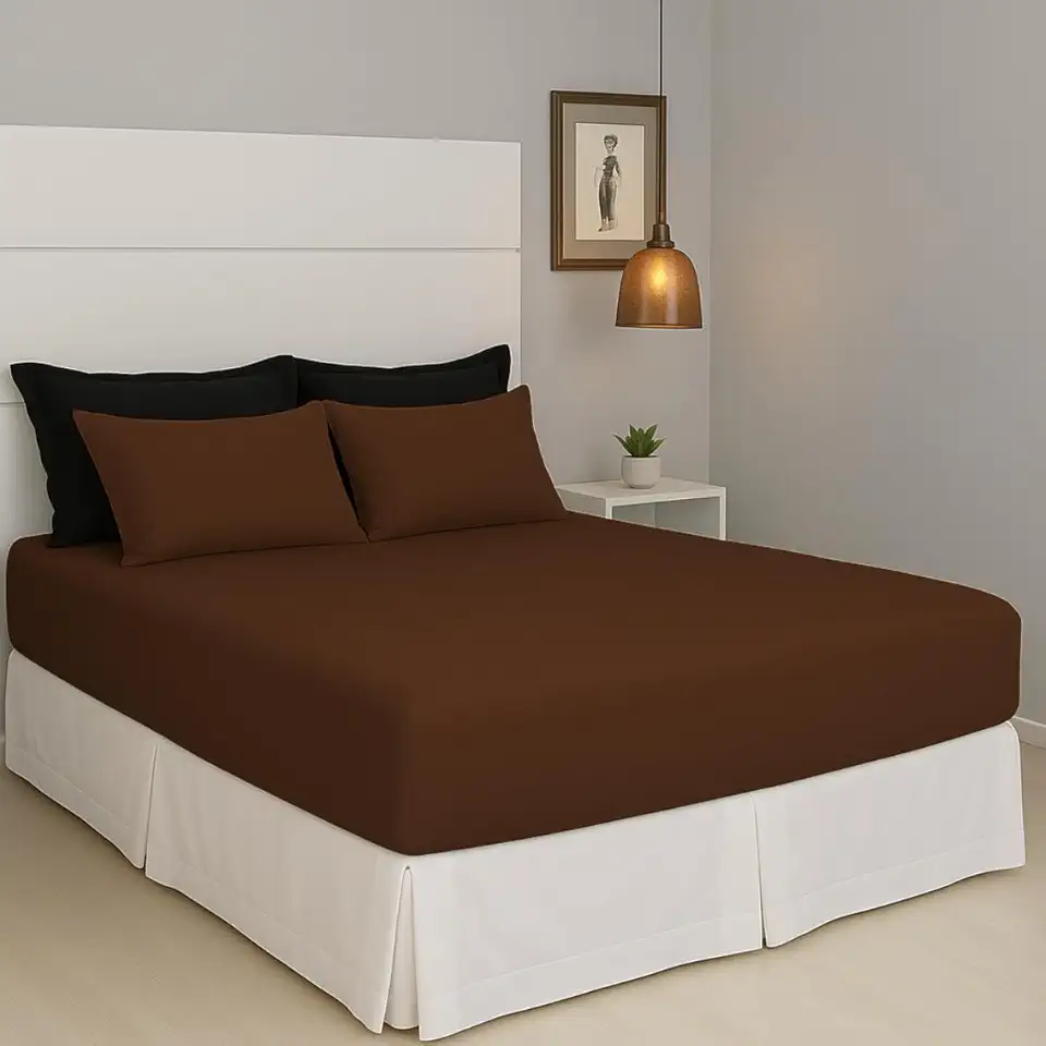Jogo de Lençol Queen Malha 100% Algodão Liso com Elástico 3 peças Toque Macio Top (Marrom)