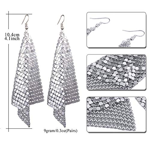 Gold Sequin Earrings Lightweight Metal Mesh Grid Tassel Drop Dangle Earrings Long Hook Earrings Women2