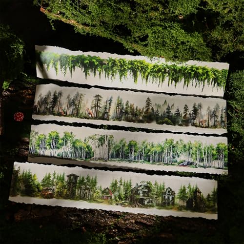 Alideco 4個 マスキングテープ かわいいロレトロ森林の景色 透明な耐水性 インク PET 粘着 テープ 広幅 DIY おしゃれ マステ シール (nuoweidesenlinzhitanxianzhilv)