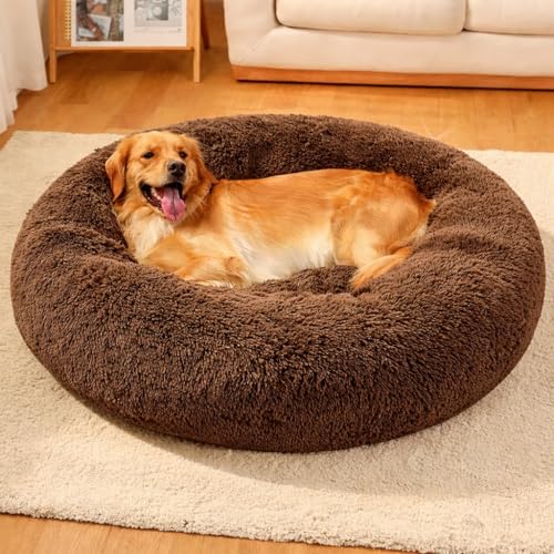 Image of ZEXSAZONE Summer Round Doughnut Comfortable Durable 2 in 1 and Washable Pet Bed | Cat Bed | Puppy Bed | Dog Bed | Medium Dog Bed for Cats Puppies Labrador German (Brown, XL)