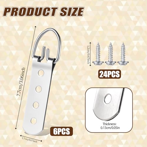 Image of 6 PCS Super Heavy Duty Extra Large Strap Hanger D-Ring Hanger with 24pcs Screws Sliver Picture D Ring Hangers Stainless Steel Picture Frame Hangers Mirror Hanging Hardware for Hanging Pictures