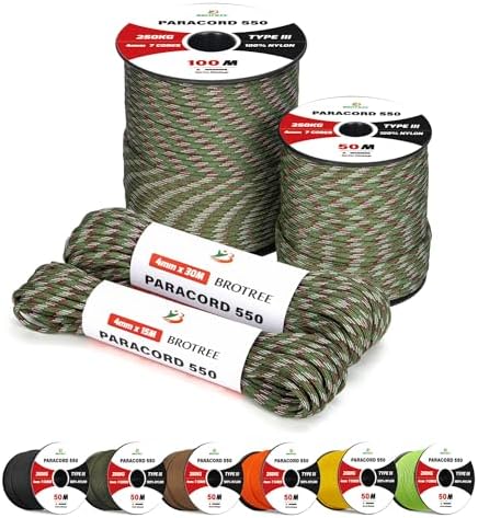 Brotree 4mm Paracord 550 Nylon Rope 30M 7 Strands Type III Parachute Cord for Survival, Outdoor and DIY - 250kg Breaking Load (Black)