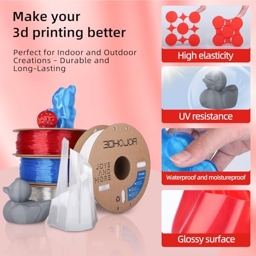 Image of 3DHojor TPU Filament 1.75mm TUP95A 3D Printer Filament Flexible Soft 3D Filament 1KG*2 Bundle fit Most FDM 3D Printers Dimensional Accuracy + /- 0.03 mm-Transparent Red /Blue