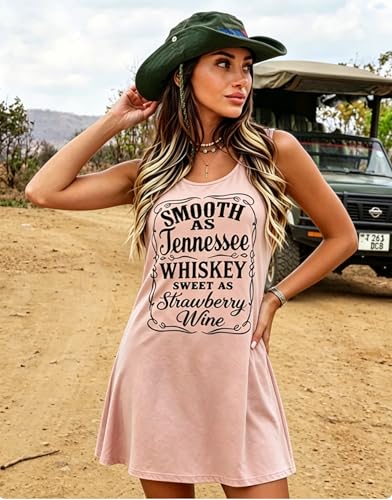 Image of Vintage Rock Country Music Dress for Women Rock Concert Band Graphic Tshirt Casual Letter Print Short Dress