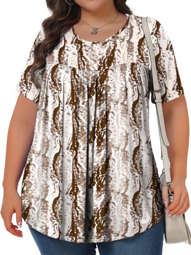 Image of Tencede Womens Plus Size Tops Tunic Short Sleeve Crew Neck Shirts Casual Soft Blouse 1X-5X