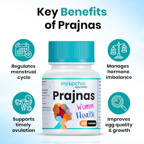 Image of myUpchar Ayurveda Prajnas Women's Wellness Capsules | Healthy Pregnancy | PCOS & PCOD Supplements | Helps in Menstrual Cycle, Irregular Periods & Hormonal Balance | Shatavari, Gokshura, Ashoka, Giloy - 60 Capsules (Pack of 1)