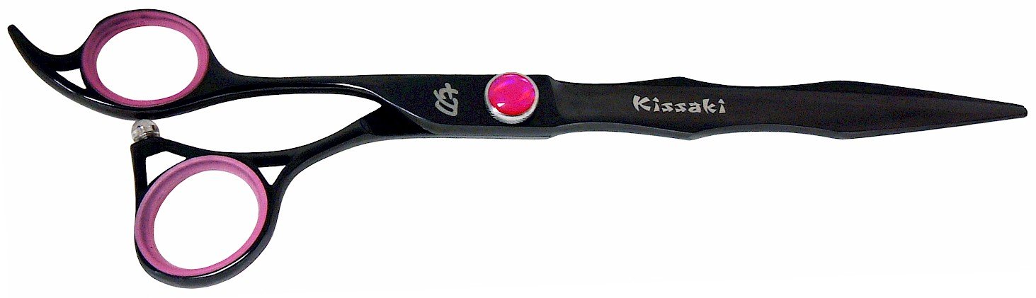 Kissaki Left Handed Hair Scissors Haniku L 7.0 inches Black Titanium Hair Cutting Shears Barber Scissors