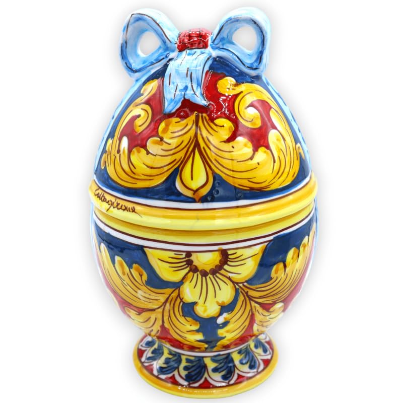 Oeuf Bijou Caltagirone SICILIA BEDDA céramique baroque bleu rouge 27cm