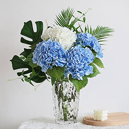 DUYONE 3PCS Artificial Flowers Large Hydrangeas Flowers Latex Bouquet for Wedding Bridal Office Home Party Decoration(Blue) - Image 2