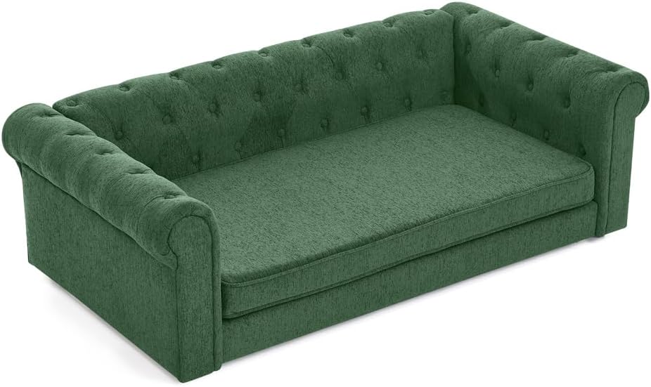 Elevated Dog Sofa Bed for Large and Oversized Dogs, Durable Linen Fabric Pet Sofa, Comfortable Modern Dog Couch, 55" L x 26.5" W x 17.5" H, Olive Green