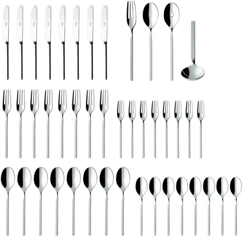 Villeroy & Boch NewWave Collection 64 Piece Flatware Set, Sleek, Tapered, Modern Design, 18/10 Stainless Steel, Service for 12, 4 Piece Serveware Set Included