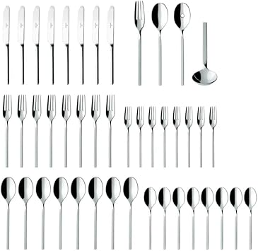 Villeroy & Boch NewWave Collection 64 Piece Flatware Set, Sleek, Tapered, Modern Design, 18/10 Stainless Steel, Service for 12, 4 Piece Serveware Set Included