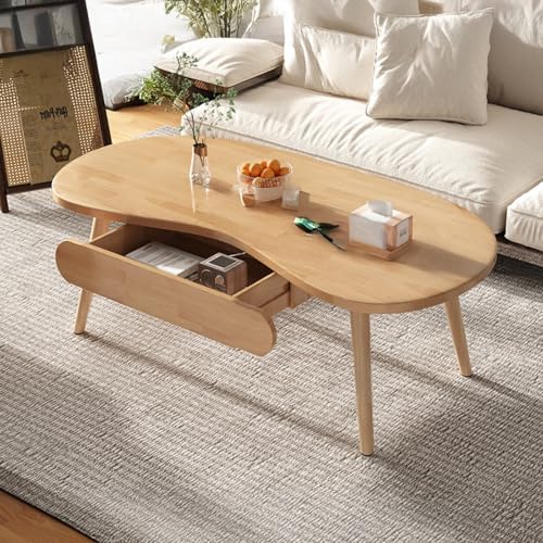 CTREVL Couchtisch Oval, Couchtisch Eiche Massiv, Couchtisch Modern Design mit Schubladen Geeignet für Wohnzimmer Schlafzimmer Büro Robust (Beige,80x60x45cm/31x24x18in)