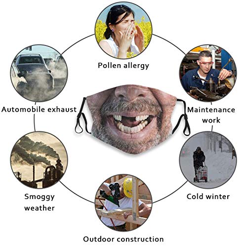 Prientomer Funny Face Missing Teeth Redneck Hillbilly Smile Face Mask, Breathable|Washable-With 2 Filter For Adult|Teens-Anti Dust Mouth Balaclava Cover #TOP6