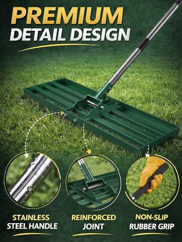 Rastrillo nivelador para césped de 30x10 pulgadas con mango de acero inoxidable miniatura 3