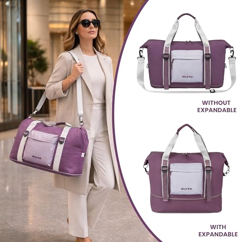 Image of Storite Expandable Travel Duffel Bag, Purple, 55x15x28 cm