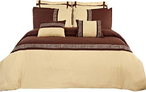 Juego de edredón de microfibra bordada de 8 piezas, tamaño KingCalifornia King (dorado con chocolate) incluye juego de funda de edredón Astrid y un