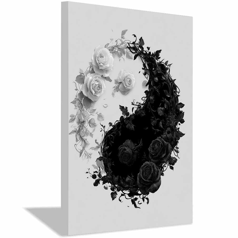 HOQIU Black And White Pictures Black Whites Ros Circle canvas wall art, painting and decor, for Living Room Bedroom Home Decoration(Multicolor)-70x100cm Framed