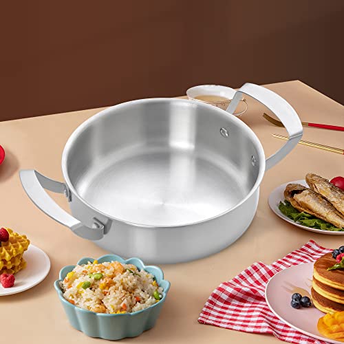 Stainless Steel Frying Pan With Lid - 5 Ply Steel Skillet,Professional Grade Pans For Cooking With Two Stay Cool Handle,9.5 Inch Brushed Non-Stick Surface,Pfoa Free,Induction Stovetop Compatible #TOP1