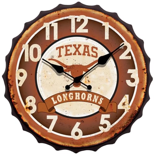 Hanna's Handiworks Texas Longhorns NCAA Bottle Cap Clock Vintage Metal Wall Art- Show Your SEC School Spirit in Your Man Cave, Dorm, Bedroom, College Apartment with Longhorn Fan Decor