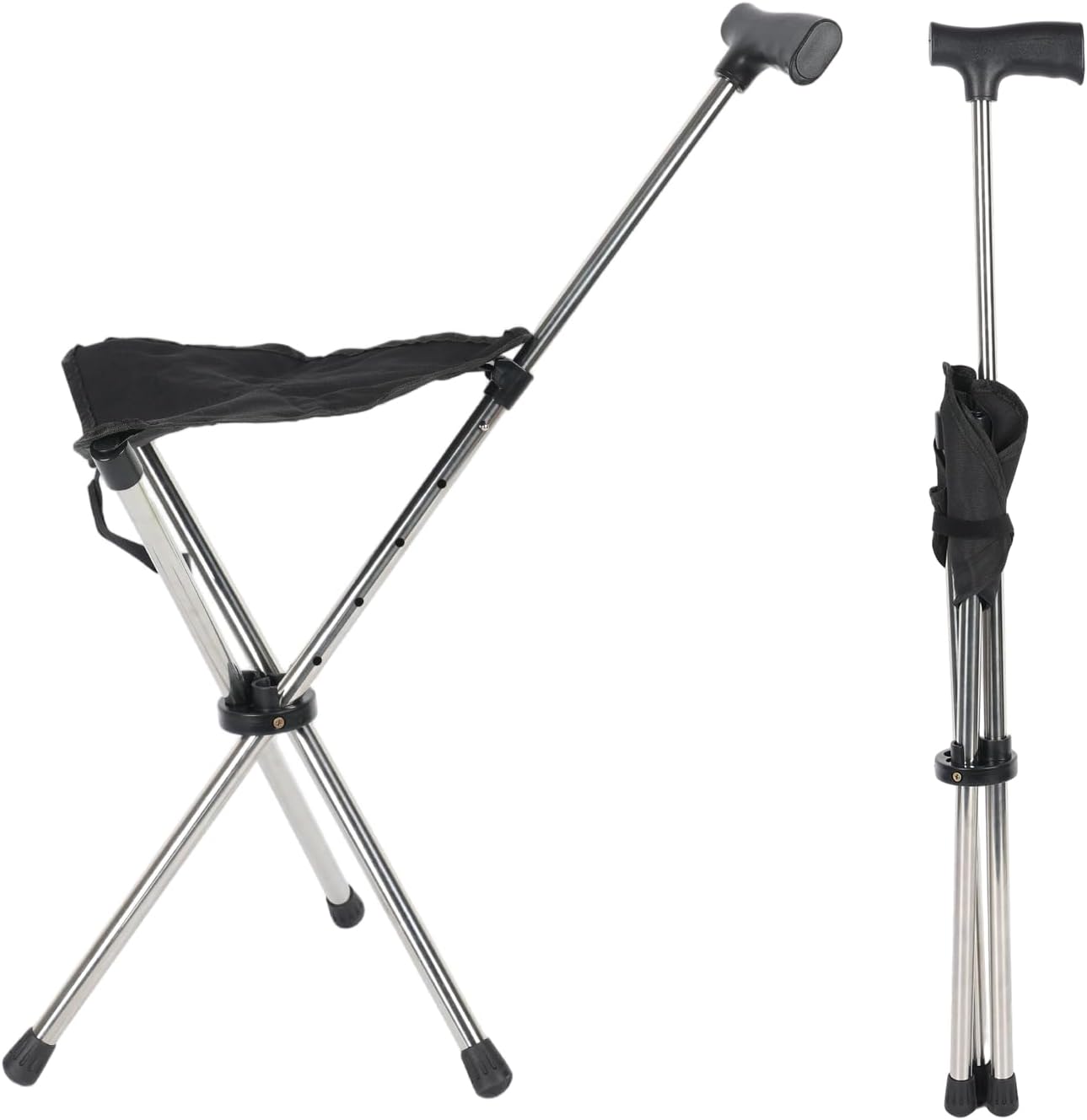 Walking Stick with Seat, 2 in 1 Foldable Walking Cane with Seat, Adjustable Height Walking Stick Chair with Non-slip Handle for Travel Hiking, Seniors & Adults