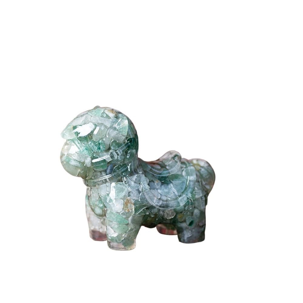 HUFFA Crushed Stone Resin Ornaments - Natural Crystal Pony Figurines for Auspicious Desktop Decor(Greenaventurine)