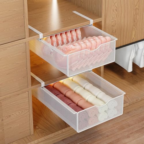 WOCHUANGSI 2 Pack Closet Pull-Out Baskets Bra Underwear and Sock Organizer for Drawer Women College Dorm Room Essentials (White)