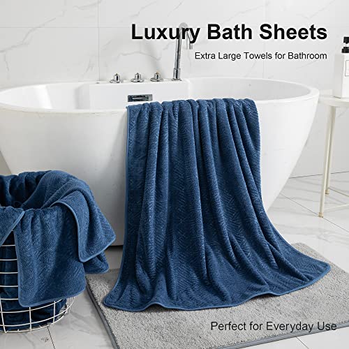 Tigona 4 Pack Bath Towels Extra Large 35"X 70"Highly Absorbent Quick Dry Large Bath Towels Oversized Microfiber Bath Sheets Soft Bulk Towels For Bathroom Kitchen Spa Hotel Gym Pet(Navy) #TOP4