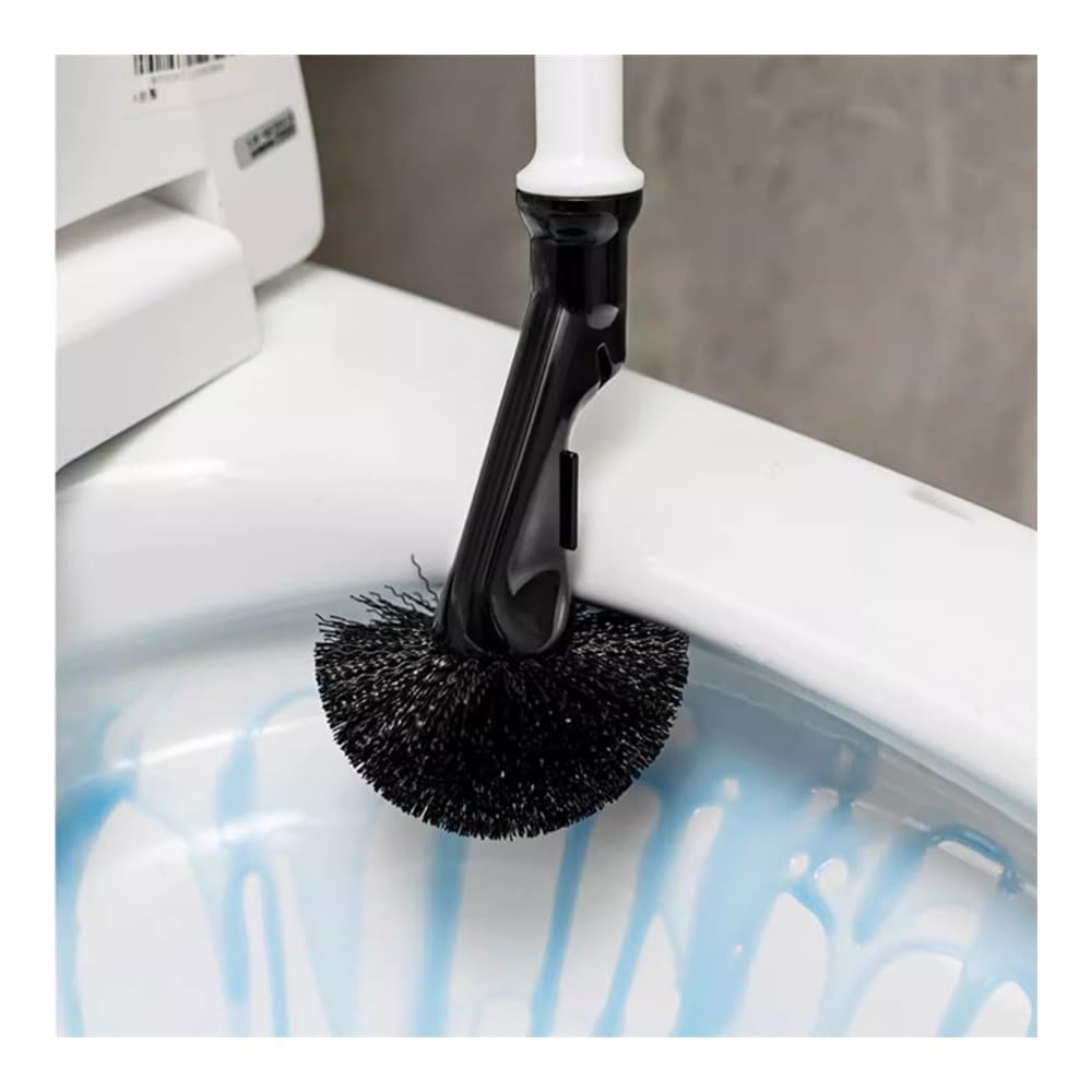 Cepillo de baño, Escobilla de baño Redonda montada en el Suelo con Base Transpirable, escobilla de plástico for Inodoro, escobilla de baño de Mango Largo Blanco y Negro