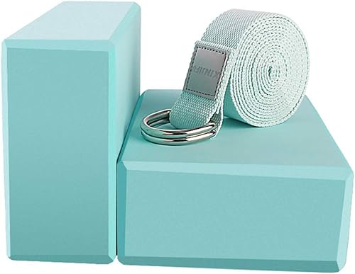 Juego de 2 bloques de yoga (bloque de yoga con 1 correa de yoga) Bloque de espuma EVA suave de alta densidad para yoga, fitness general, pilates,