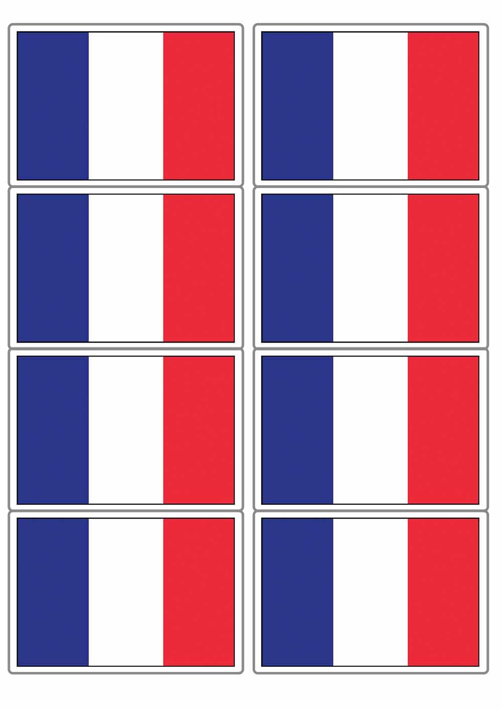 France French National Flag Rectangular Matt Paper Stickers A4 Sheet of 8 (Each Sticker is 99mm x 68mm) (Rectangular)