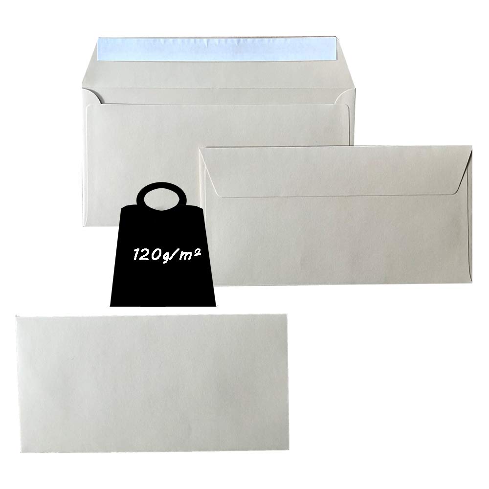 Enveloppes format DIN long, 110 x 220 mm, 120 g, rabat droit avec patte autocollante, idéales pour anniversaire, mariage, invitations, cartes de vœux, Noël 150 x 02 mm Crème