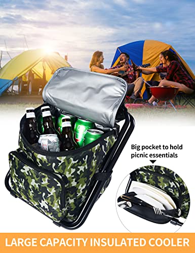 Urbest Fishing Chair Folding Portable Multi Functional Stool With Large Soft Sided Cooler Bag Camping Lawn Beach Camouflage #TOP4