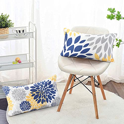 Hanrunsi 12X20 Throw Pillow Cover Blue And Yellow Decorative Velvet Pillow Cover Set Of 4 Grey Flower Pillowcase For Bedroom Sofa Cushion #TOP5