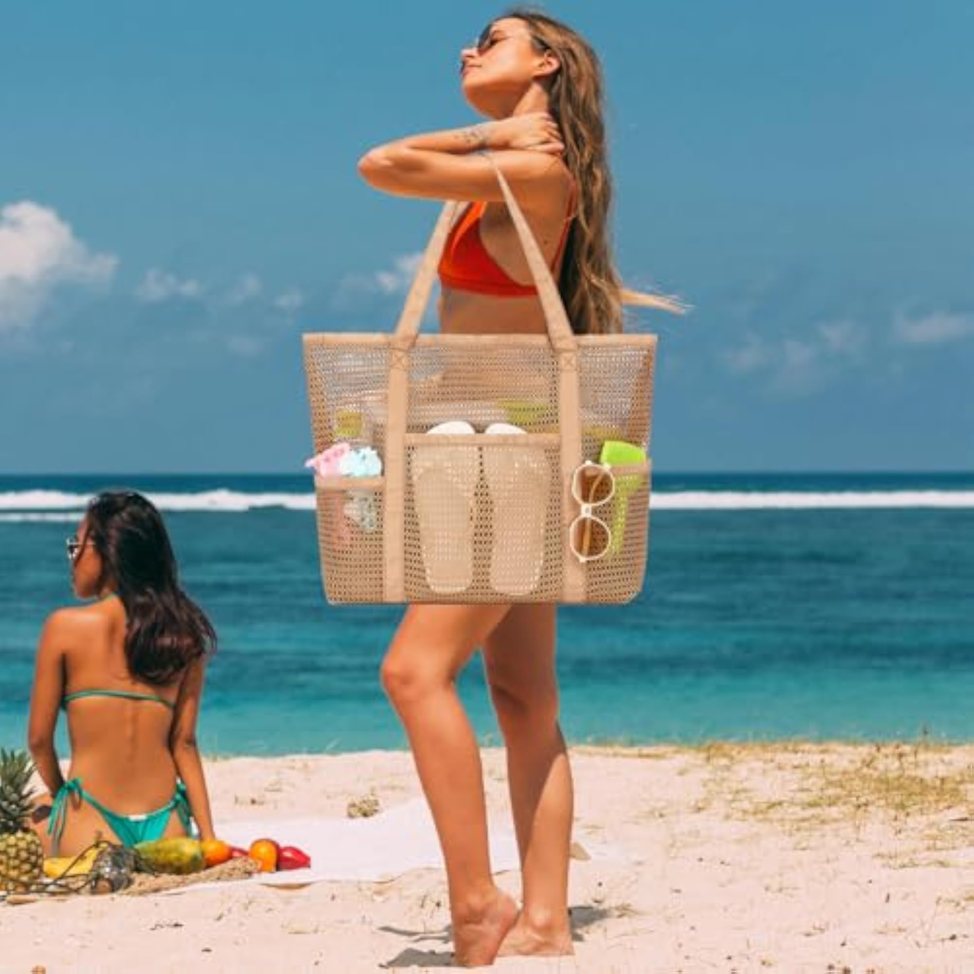 Women's Casual Mesh Beach Tote Bag for Travel