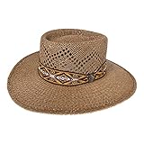 San Andreas Exports, Angel Eyes Wide Brim Hat Handmade from Wood Pulp Raffia Dark Brown