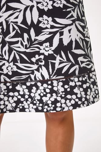 Roman A-Line Skirt for Womens UK - Ladies Knee Length Skirts Stretchy Elasticated Waist Smart Casual Work Cotton Contrast Detail Shape Spring Summer Holiday - Noir Palm - Size 14 - Image 5